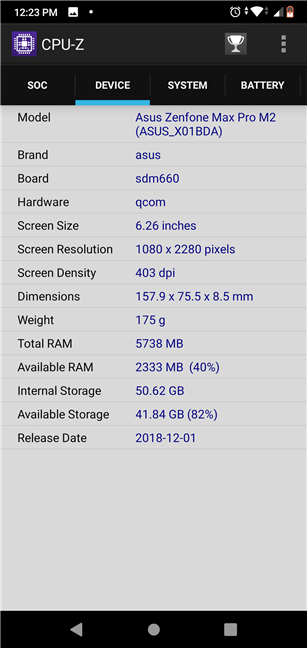 ASUS ZenFone Max Pro (M2): Specificații hardware