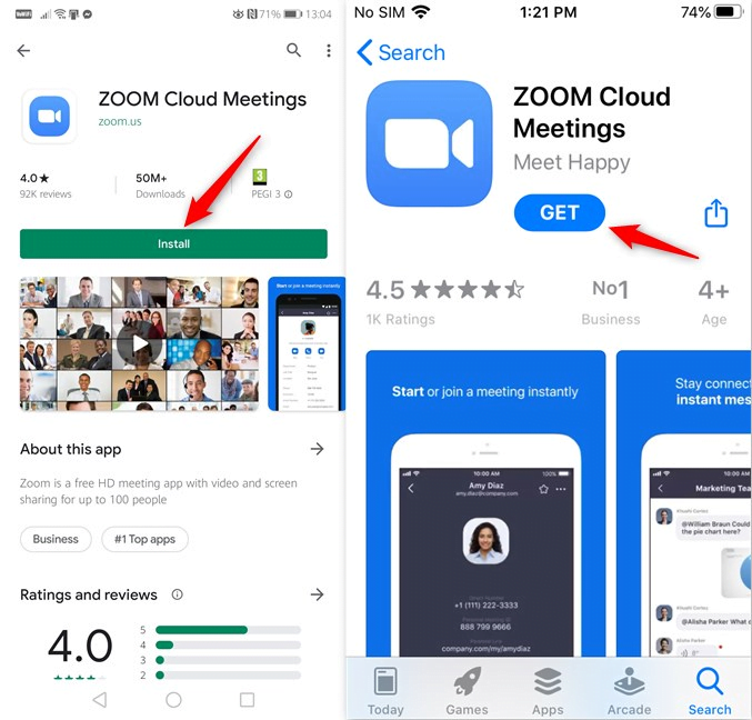 Instalarea aplicației Zoom Cloud Meetings în Android și iOS