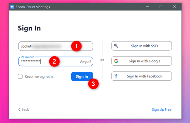 Conectarea la aplicația Zoom Cloud Meetings