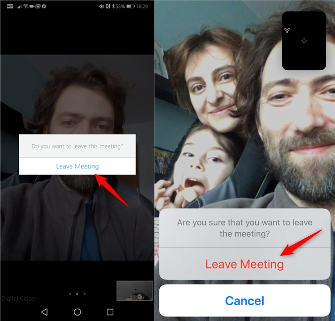 Ieșirea dintr-o conferință Zoom pe un smartphone cu Android și pe un iPhone