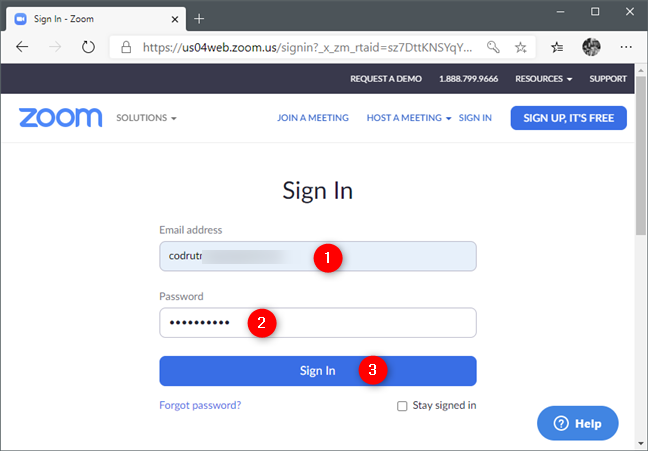Conectarea la contul Zoom într-un browser web