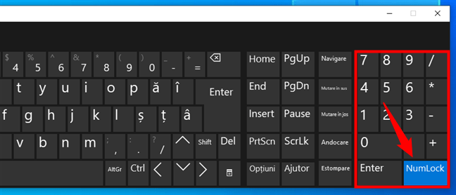 Tastele numerice de pe Tastatura vizualÄƒ din Windows