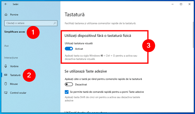 UtilizaÈ›i tastatura vizualÄƒ Ã®n Windows 10