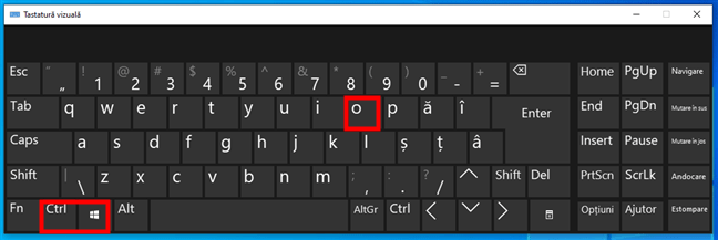 CombinaÈ›ia de taste pentru Tastatura vizualÄƒ din Windows 10