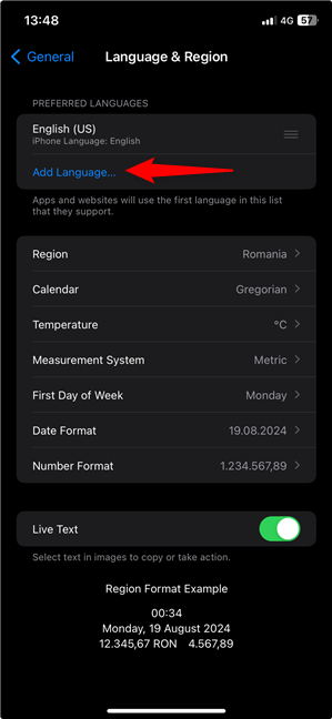 AcceseazÄƒ Add Language pe iPhone