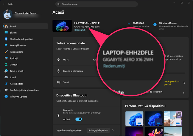 Windows 11 afi&Egrave;eaz&Auml; &Atilde;&reg;n Set&Auml;ri modelul exact