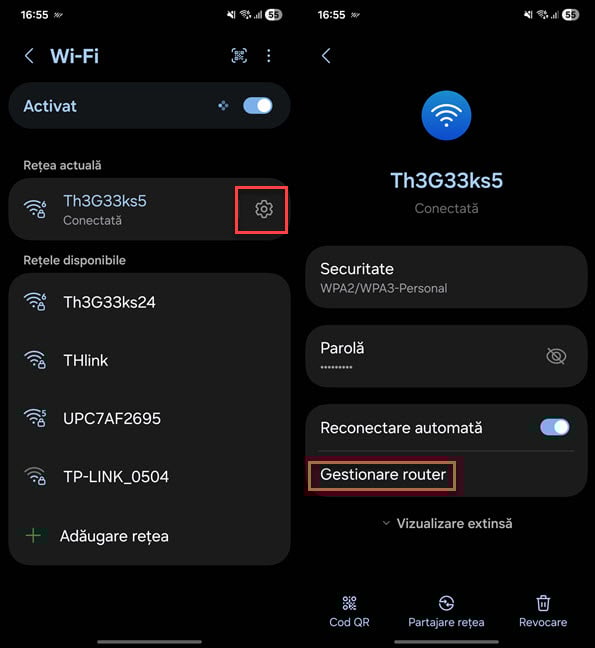 Apas&Auml; pe roata din&Egrave;at&Auml; &Egrave;i apoi pe Gestionare router