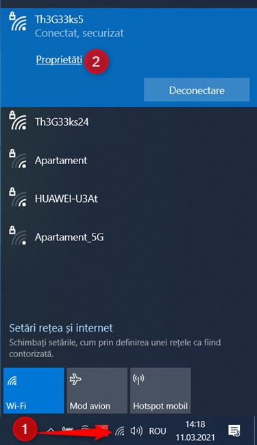 Acceseaz&Auml; propriet&Auml;&Egrave;ile conexiunii wireless active