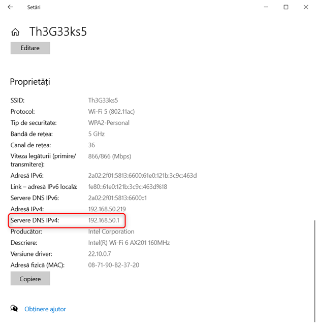 Vezi adresa din c&Atilde;&cent;mpul Servere DNS IPv4
