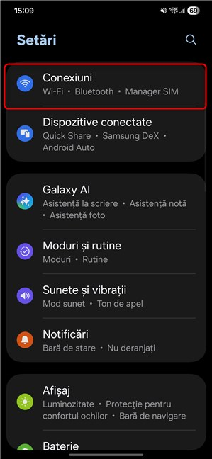ÃŽn SetÄƒri, apasÄƒ pe Conexiuni