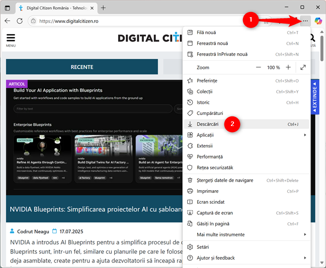 AcceseazÄ DescÄrcÄri din meniul Edge SetÄri Èi altele