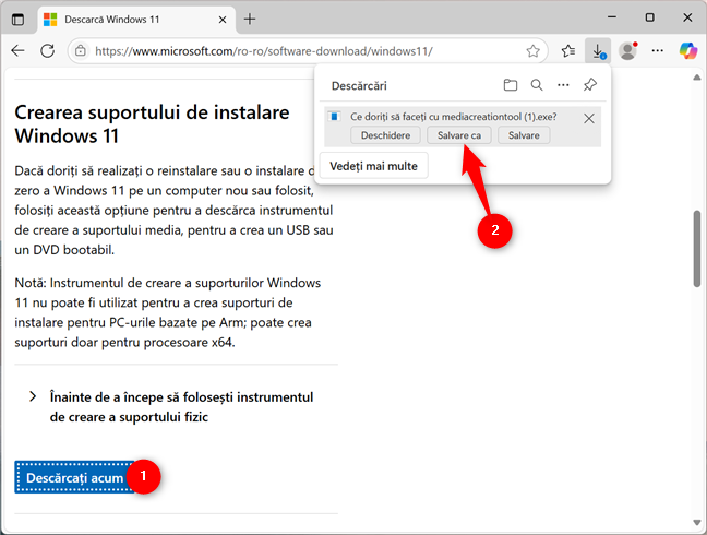 Alege Salvare ca pentru a seta o anumitÄ locaÈie pentru fiÈierul pe care-l descarci