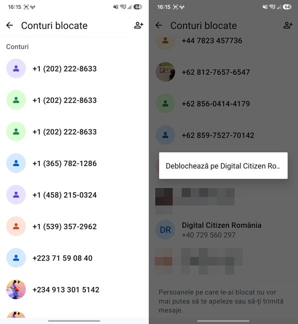 Lista cu persoanele blocate pe WhatsApp