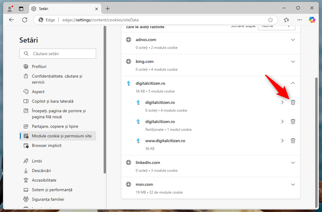 Cum Ètergi cookie-urile din Edge pentru un singur site