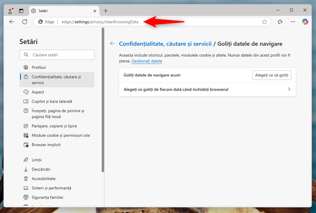 Adresa unde gÄseÈti opÈiunile GoliÈi datele de navigare în Edge