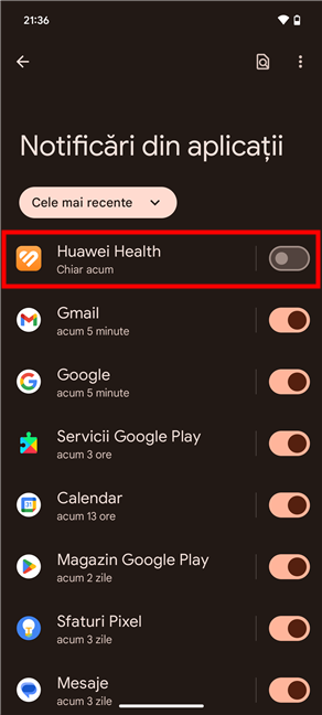 DezactiveazÄ notificÄrile unei aplicaÈii