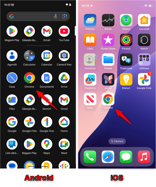 GÄseÈte Èi apasÄ pe Chrome în lista de aplicaÈii de pe smartphone-ul tÄu