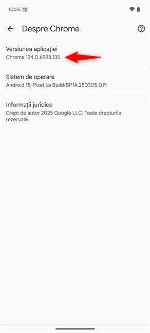 VerificÄ versiunea de Chrome sub Versiunea aplicaÈiei