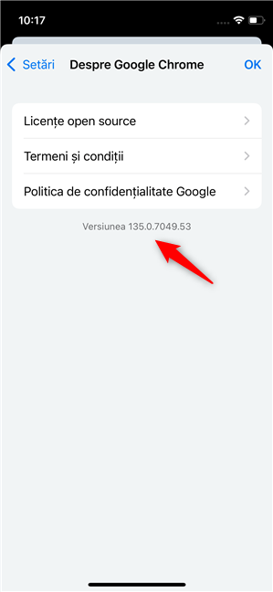 VerificÄ versiunea de Chrome în iOS