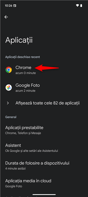 ApasÄ pe Chrome în lista de aplicaÈii