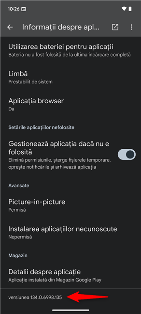 DeruleazÄ pânÄ la sfârÈit Èi verificÄ versiunea de Chrome pe Android