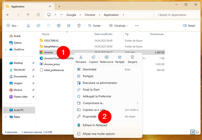Deschide ProprietÄÈile programului chrome.exe
