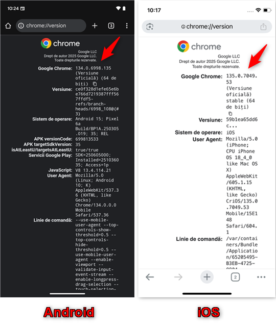VerificÄ versiunea de Chrome pe Android Èi pe iOS