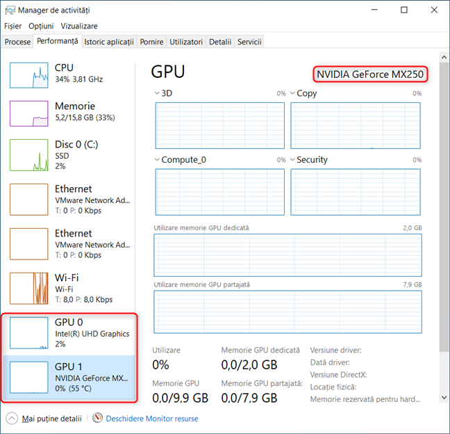 VerificÄ placa video din Windows 10