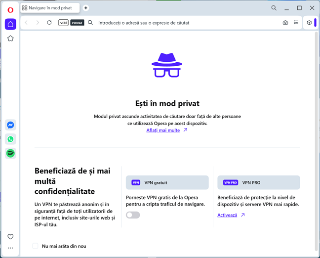 Navigarea &Atilde;&reg;n mod privat &Atilde;&reg;n Opera