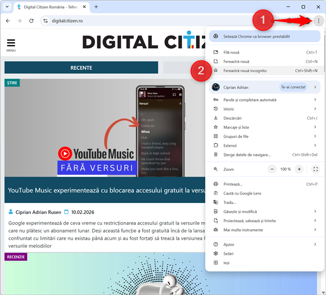 Cum accesezi navigarea Incognito &Atilde;&reg;n Google Chrome