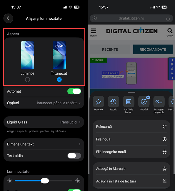 Google Chrome pentru iPhone în Modul Ãntunecat