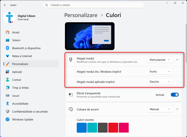 Personalizeaz&Auml; aspectul Windows 11