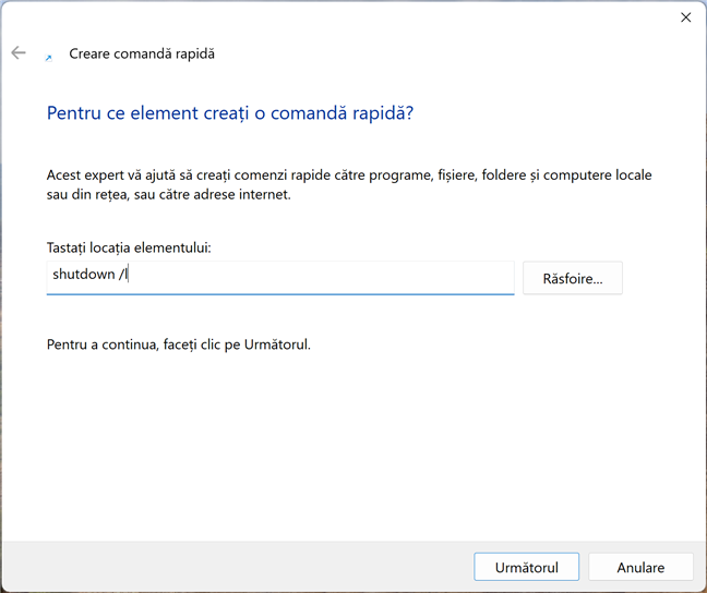 CreeazÄ o scurtÄturÄ pentru a ieÈi din Windows 11