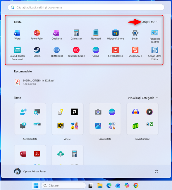 Noul Meniu Start din Windows 11