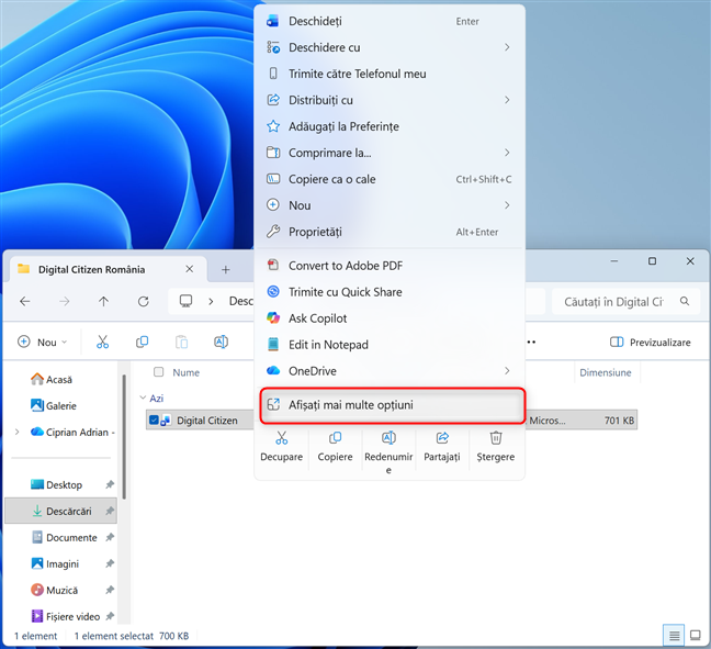 DÄ clic dreapta pe fiÈier Èi alege AfiÈaÈi mai multe opÈiuni