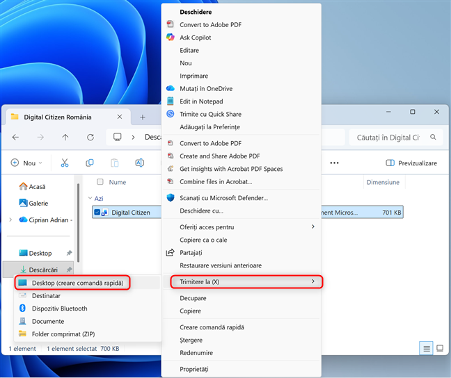 Alege Trimitere la > Desktop