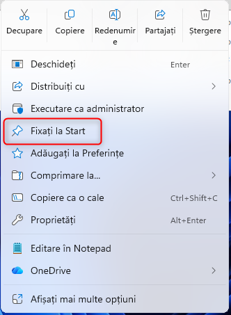 OpÈiunea FixaÈi la Start din meniul contextual