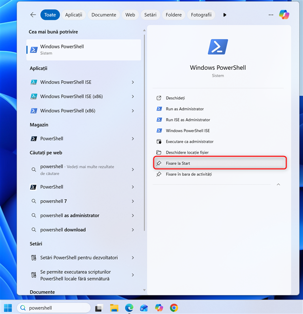 DacÄ extinzi opÈiunile din dreapta, apare Èi Fixare la Start
