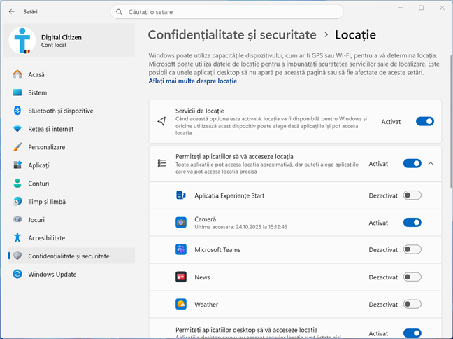 Deruleaz&Auml; set&Auml;rile pentru Loca&Egrave;ie din Windows 11