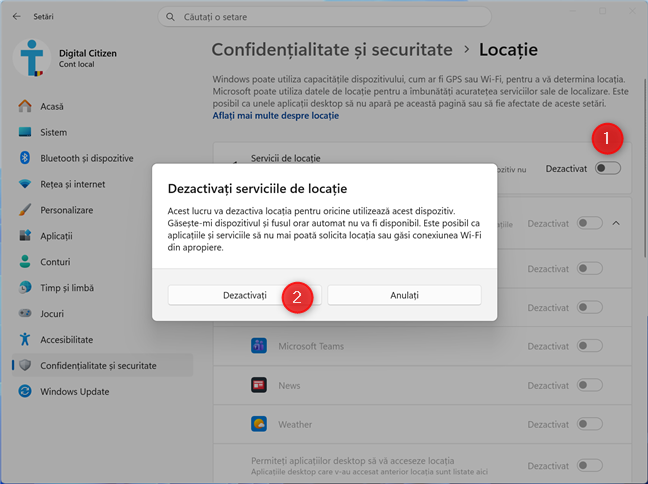 Opre&Egrave;te serviciile de loca&Egrave;ie