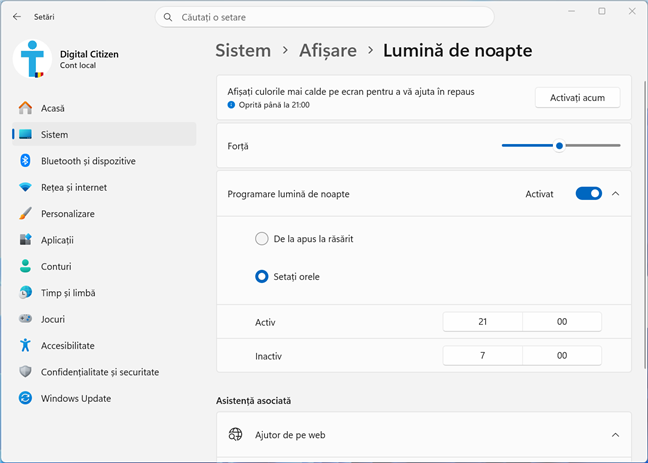 ConfigureazÄ LuminÄ de noapte în Windows 11