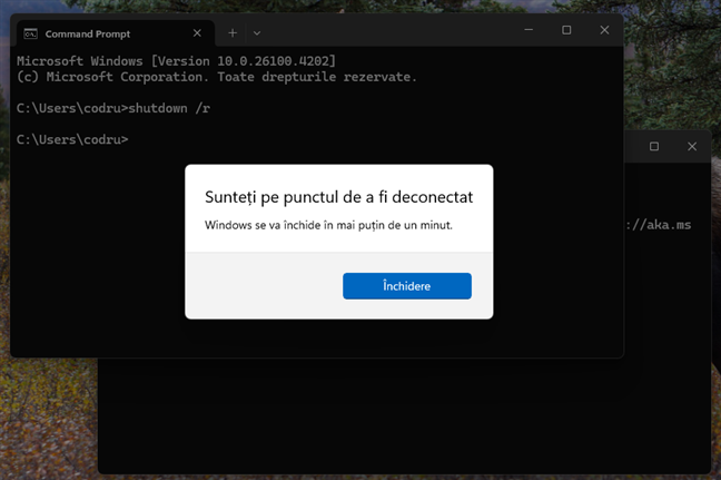 Windows 11 afiÈeazÄ o notificare înainte de a reporni
