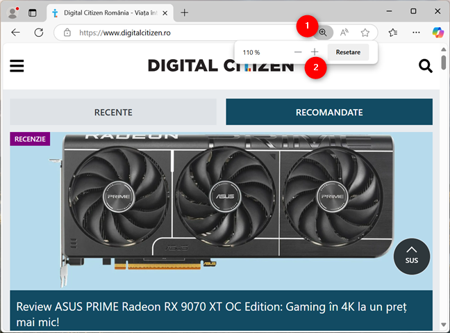 Cum mÄreÈti pe o paginÄ web din panoul de zoom al Edge