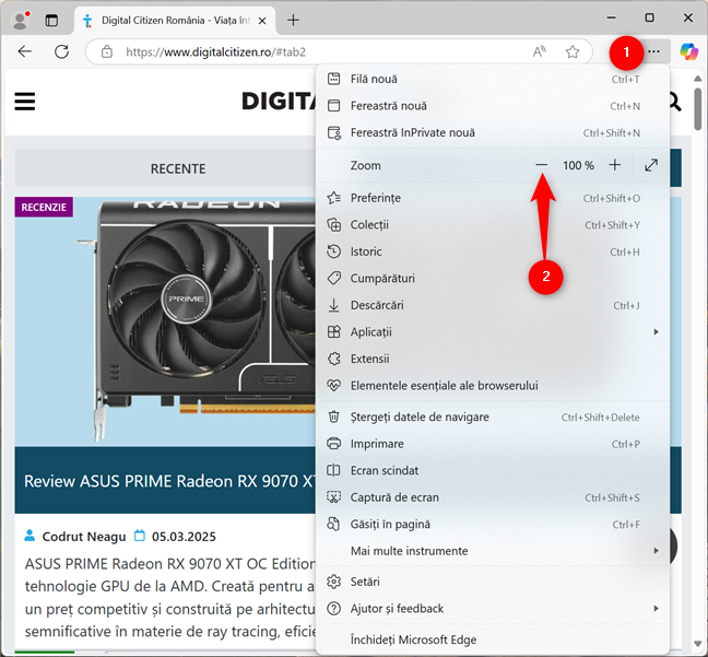 Cum micÈorezi pe un site web folosind interfaÈa de utilizare din Edge