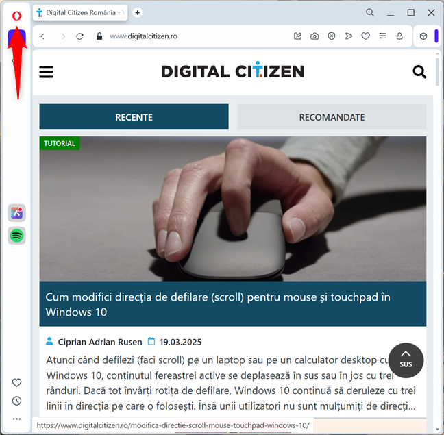 Deschide meniul din Opera