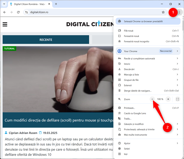 Cum micÈorezi o paginÄ web din interfaÈa Chrome