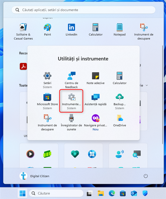 DÄ clic pe Instrumente Windows