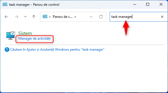 Deschide Managerul de activitÄÈi din Panoul de control