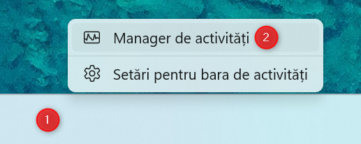 Clic dreapta pe bara de activitÄÈi din Windows 11