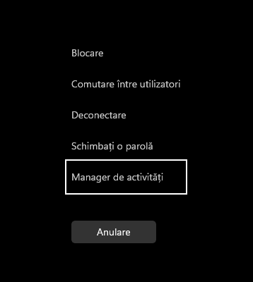 Meniul Ctrl + Alt + Del
